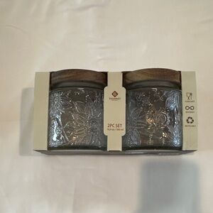 Embossed Glass Jars with Wooden Lids